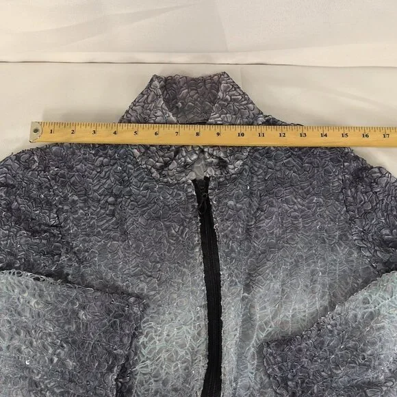 Damee Inc Jacket M Medium Women's Mesh Sequin Blue Gray Collar Sheer 3/4 Sleeve - Picture 6 of 10